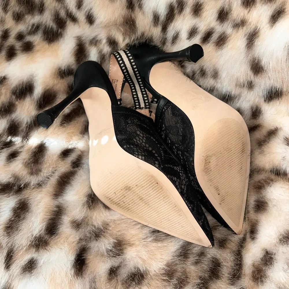 Steve Madden Bri Stiletto Pump Slingback Black Lace 6.5M EUC - Picture 7 of 13